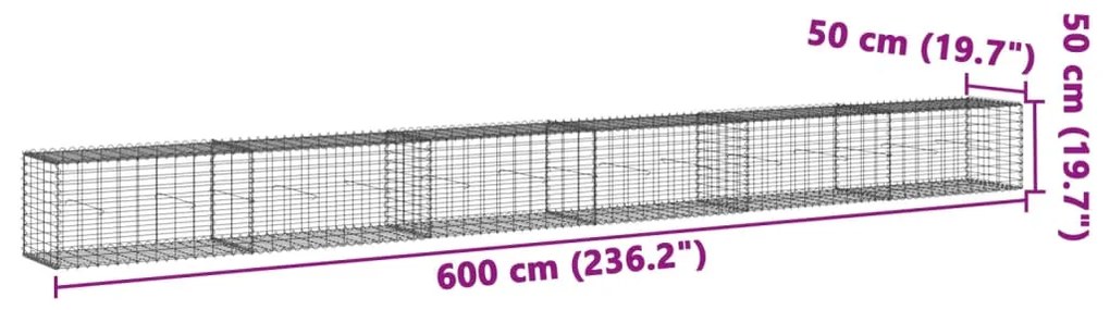 Cesto gabião com cobertura 600x50x50 cm ferro galvanizado