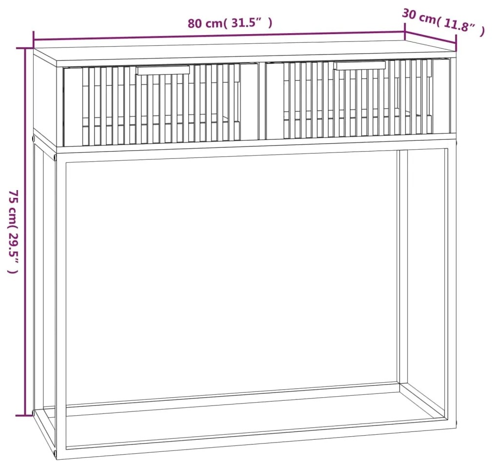 Mesa consola 80x30x75 cm derivados de madeira e ferro branco