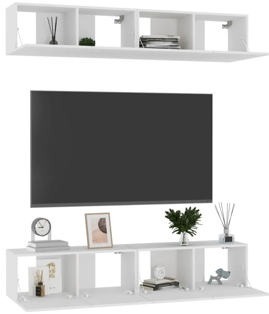 Móveis de TV 4 pcs 80x30x30 cm contraplacado branco