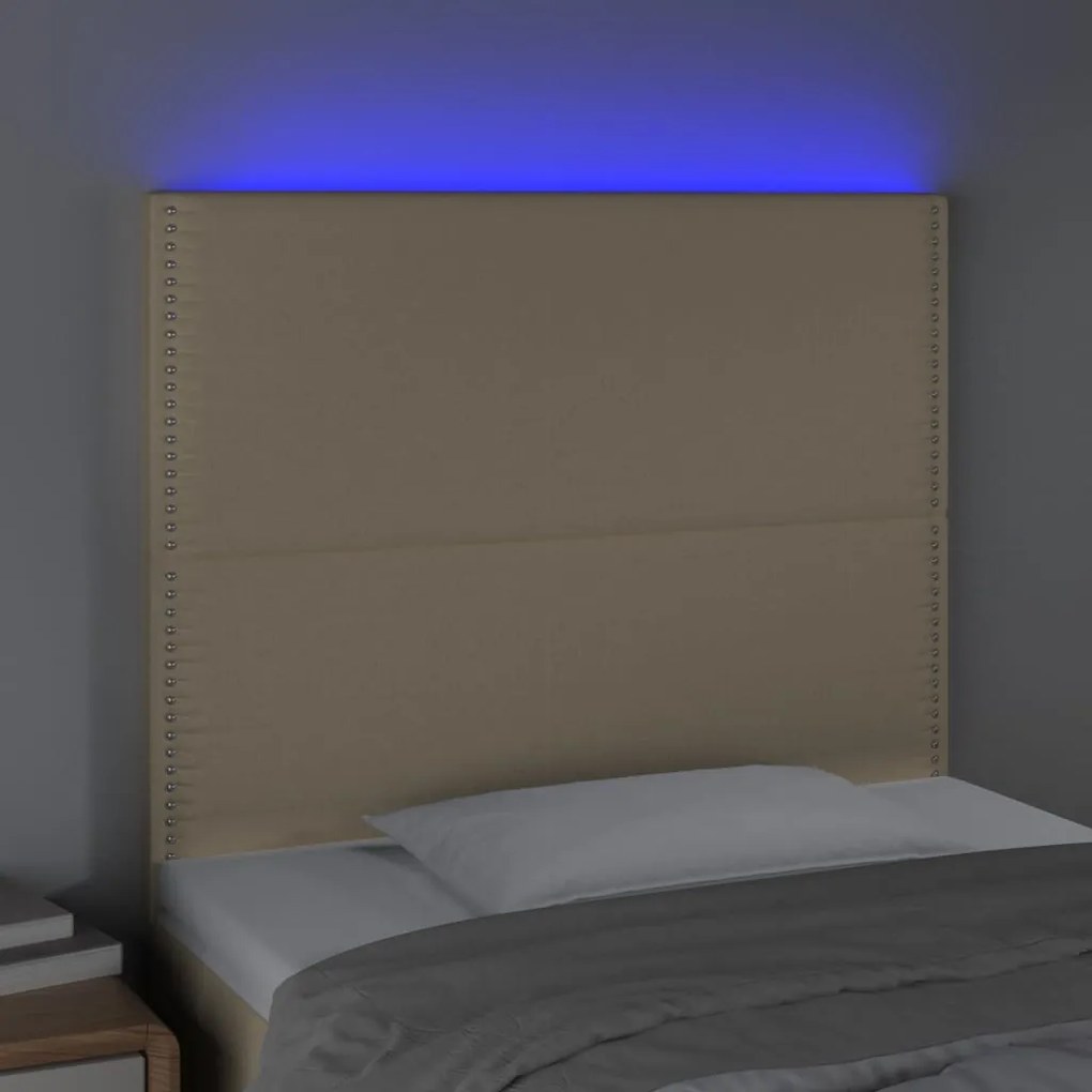 Cabeceira de cama c/ LED tecido 90x5x118/128cm crème