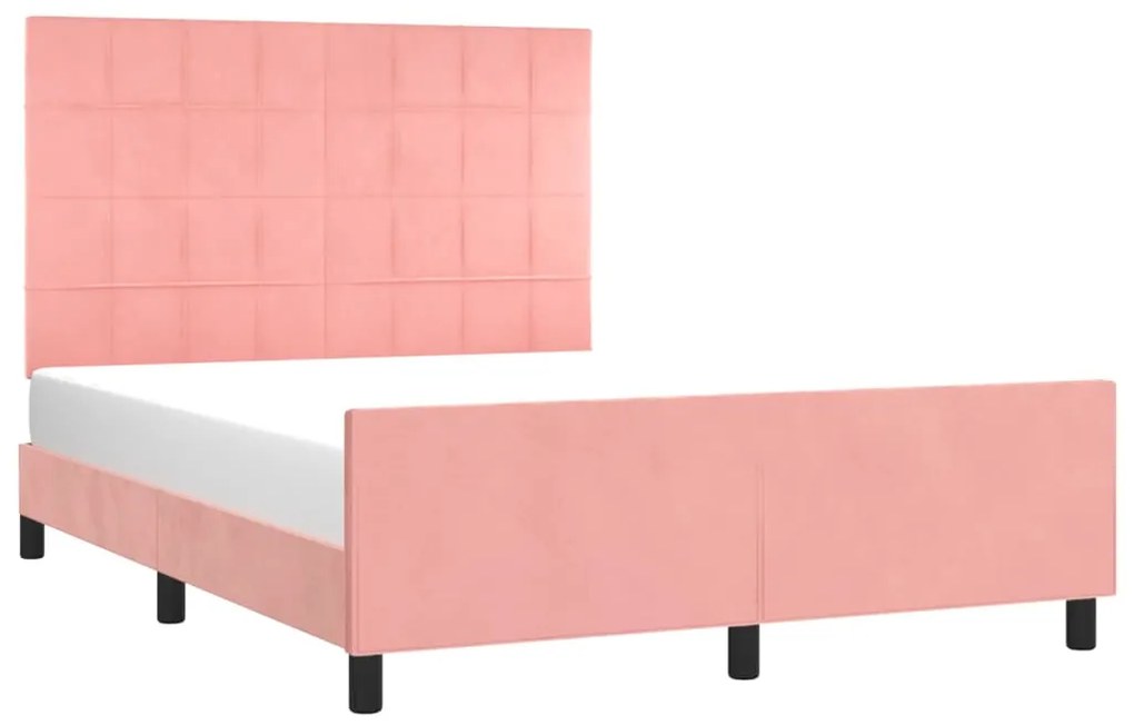 Estrutura de cama c/ cabeceira 140x200 cm veludo rosa