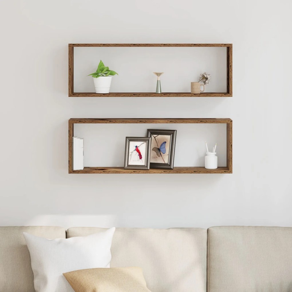 Conjunto de 2 Prateleiras de Parede vidaXL em Madeira Antiga 80x15x26