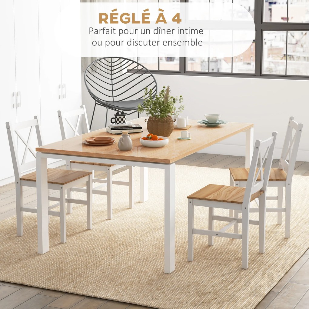 Conjunto de 4 cadeiras de design em estilo rústico, com estrutura branca (MESA NÃO INCLUÍDA)