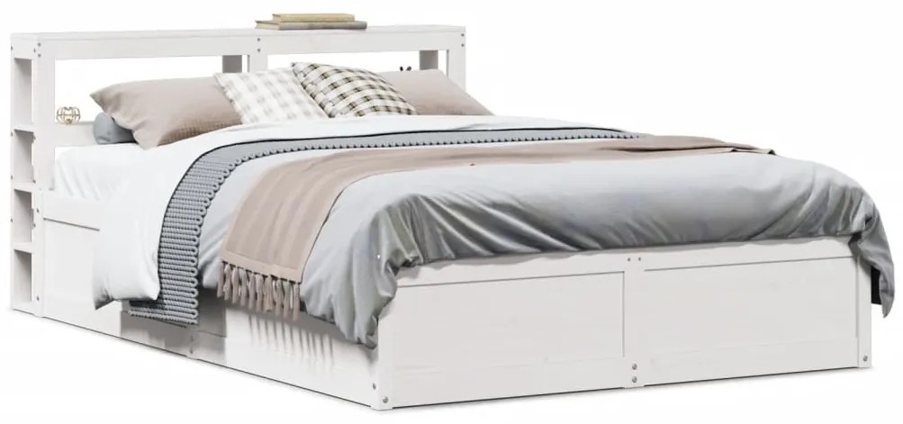 Estrutura de cama c/ cabeceira 150x200 cm pinho maciço branco