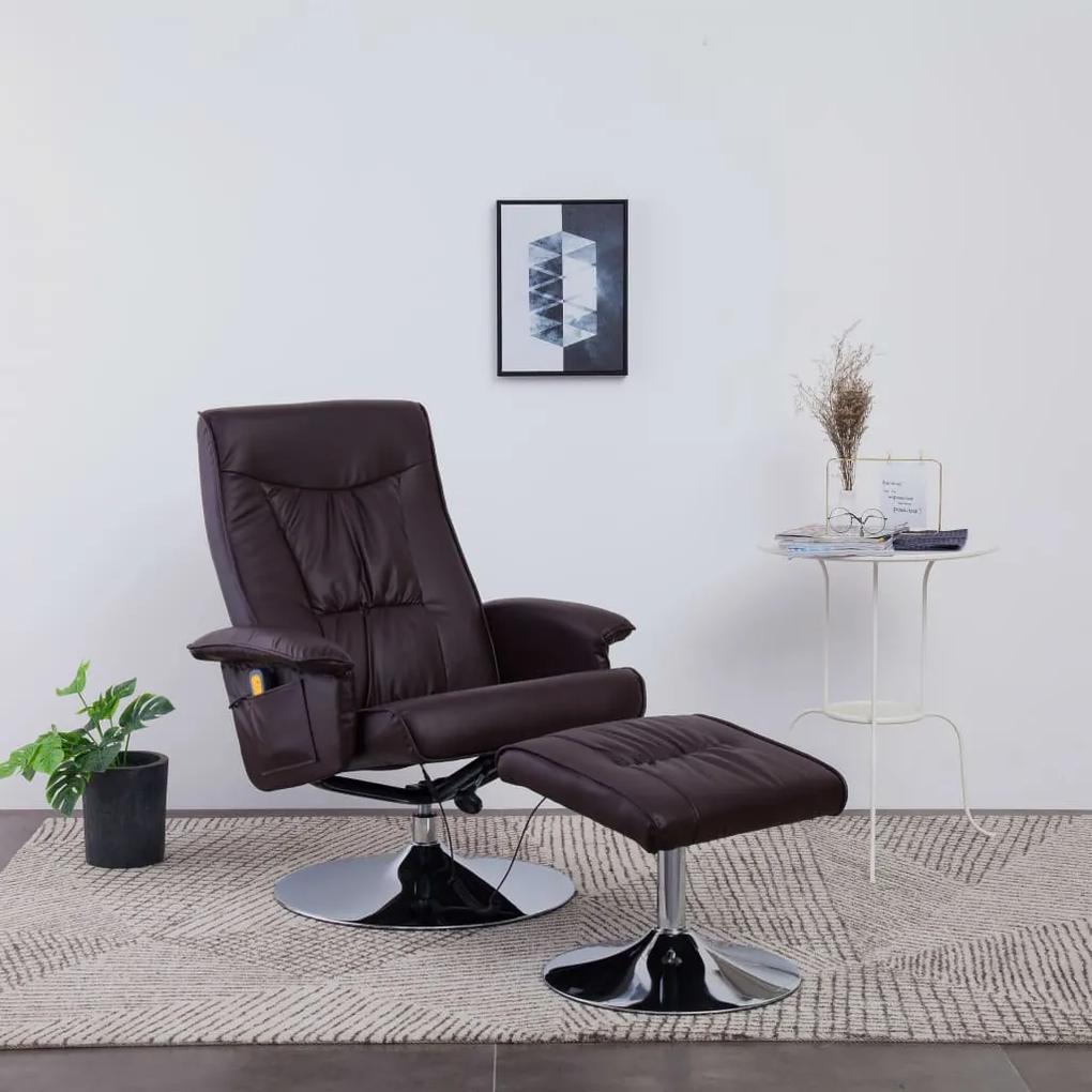 248495 vidaXL Cadeira massagens reclinável + apoio pés couro artif. castanho