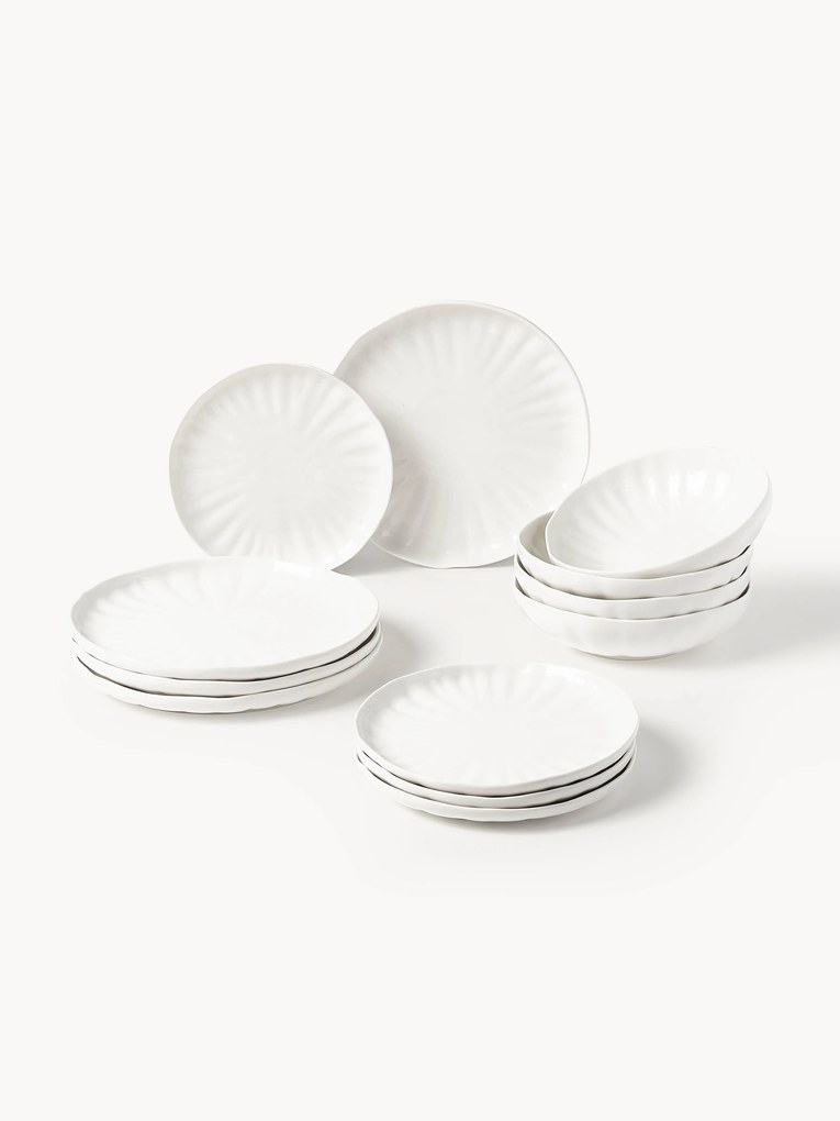 Conjunto de loiça em porcelana com relevo Sali, 4 pessoas, 12 uni.