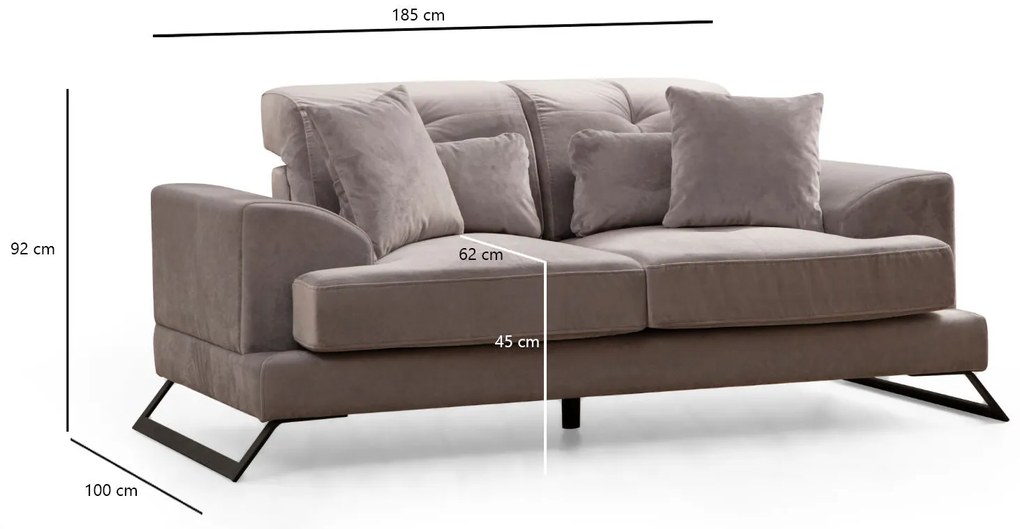 Sofá de 2 Lugares Frido – Cinzento Claro – 185x100x92 cm