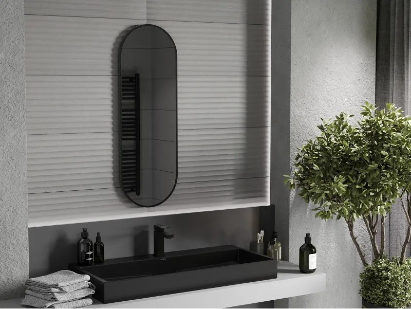 Mexen Loft espelho de casa de banho oval 100 x 35 cm, moldura preta - 9851-100-035-000-70