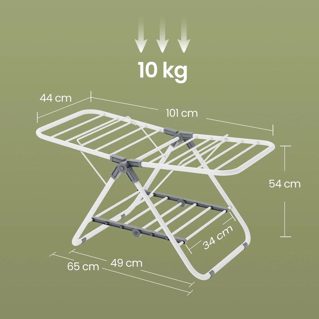 Estendal pequeno 44 x 101 x 54 cm com 2 braços, dobrável branco