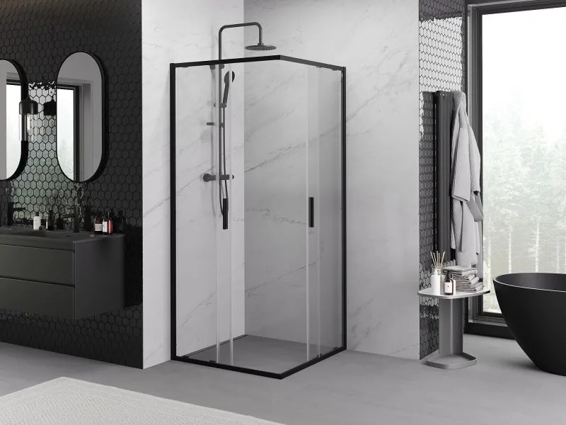 Mexen Exo-S Duo cabine de duche quadrada deslizante 90 x 90 cm, transparente, preta - 8111-090-090-70-00