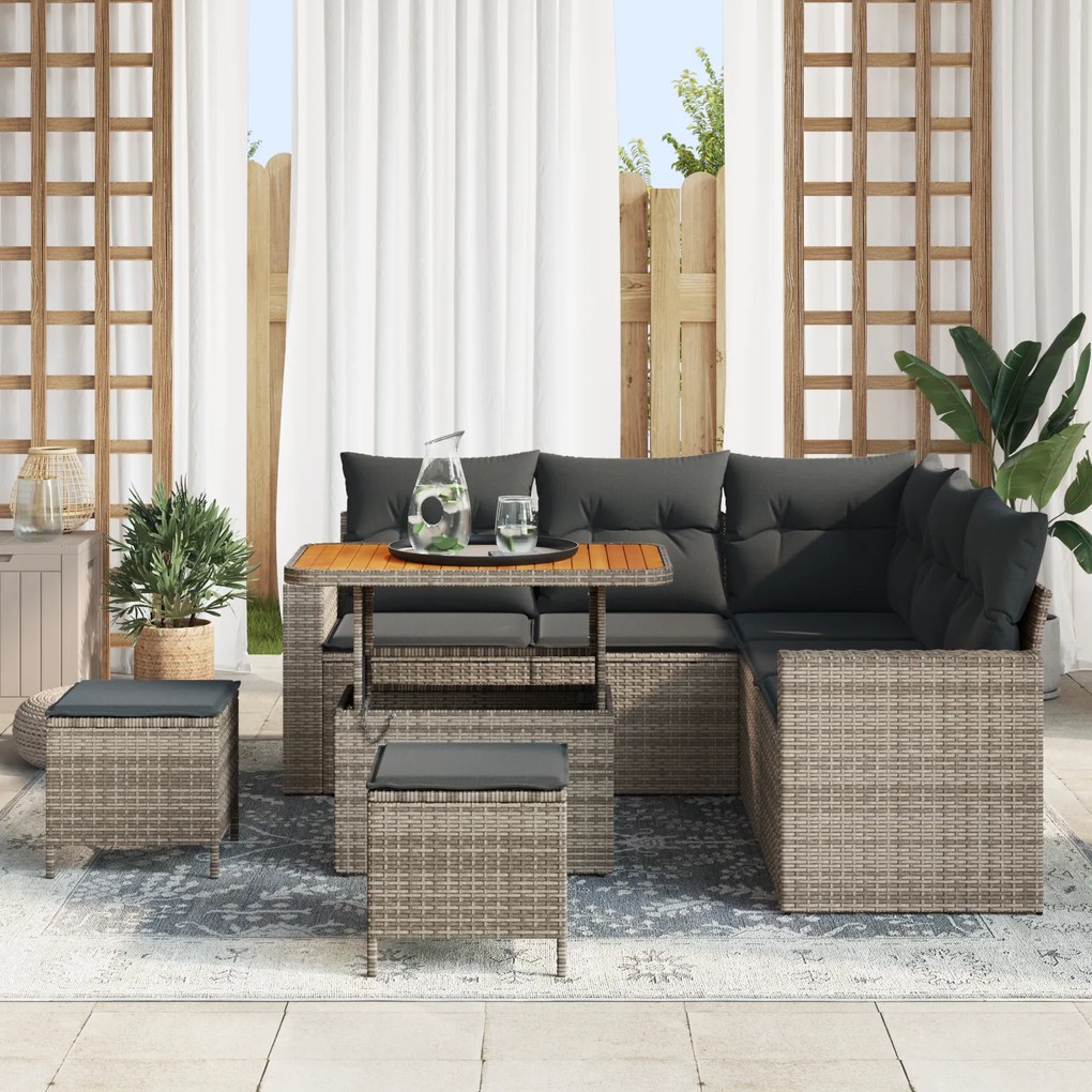 Conjunto de Sofá de Jardim vidaXL 8 Peças com Almofadas Cinza Rattan d