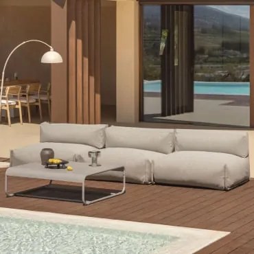 Conjunto De Jardim Com Sofá Modular De 3 Peças E Mesa De Centro Oporto Castanho Moka - Sklum