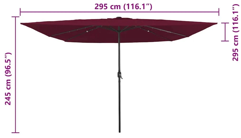 Guarda-sol com Luzes LED 295x245 cm Vermelho Bordeaux