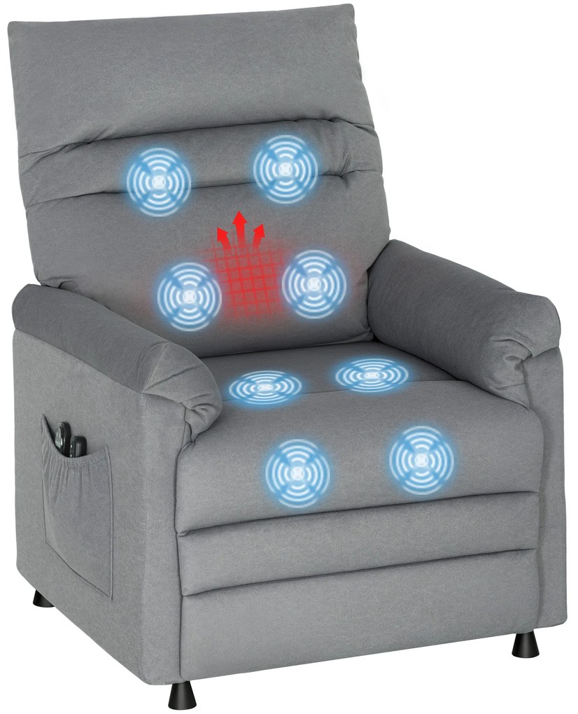 Poltrona Relax com Aquecimento Lombar e Massagem por Vibração Reclinável Função de Memória 82x99x106 cm Cinzento