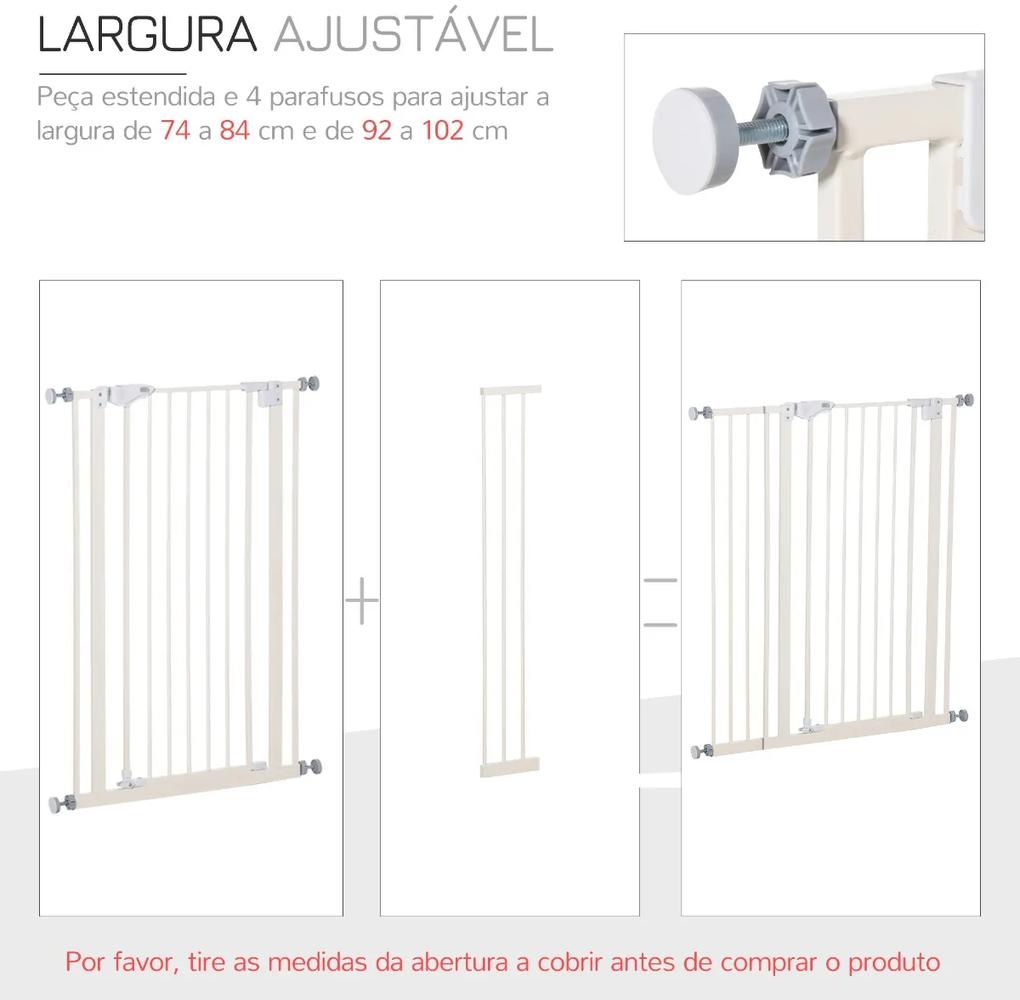Barreira de Segurança para Portas e Escadas Barreira para Animais de Estimação com Fechadura Automática Extensível 17,5cm Metal 92-102x104,1cm Branco