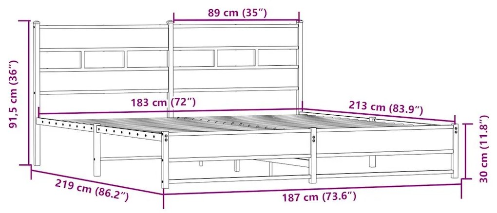 Estrutura de cama sem colchão 183x213cm metal carvalho sonoma