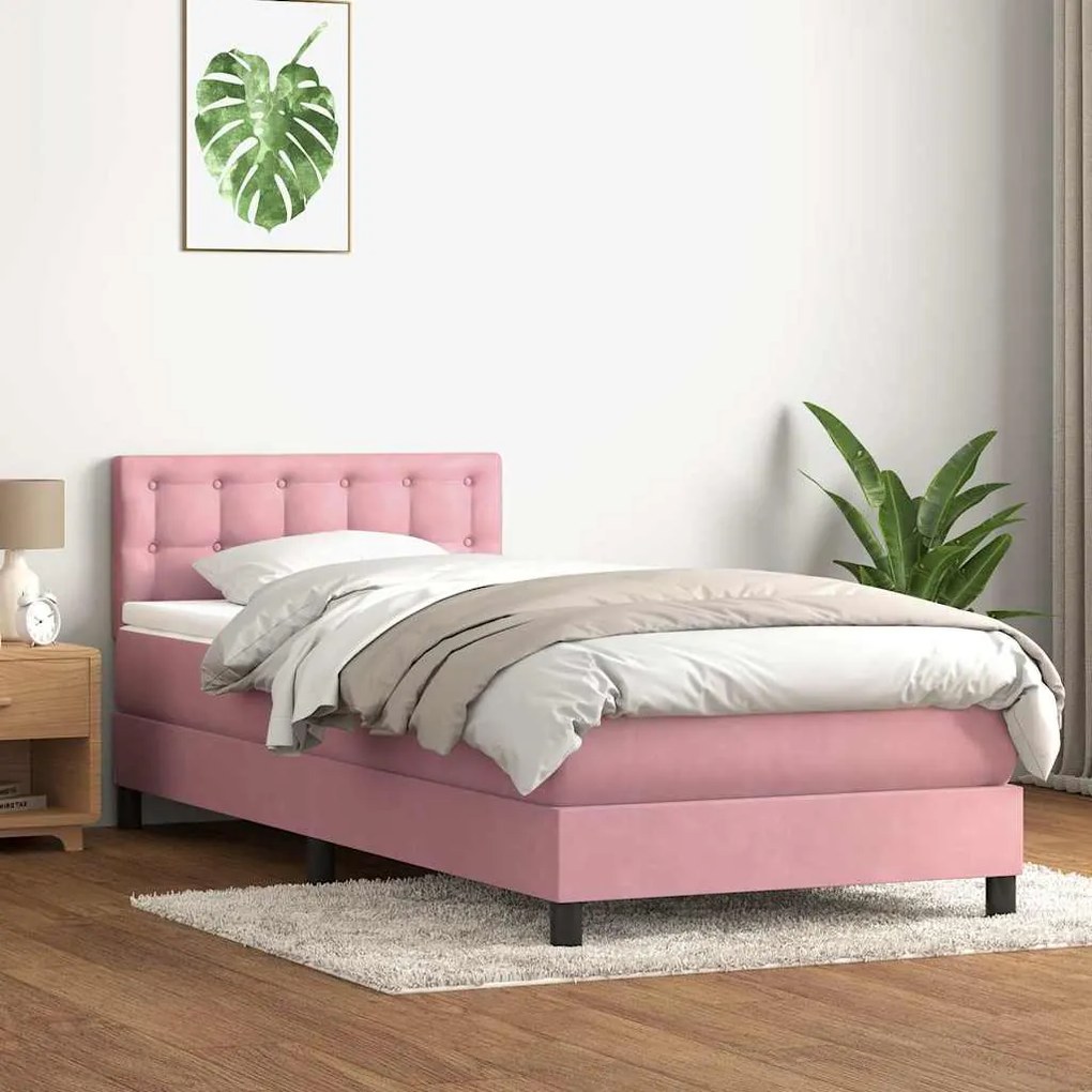 vidaXL Cama com molas/colchão rosa 90x210 cm veludo
