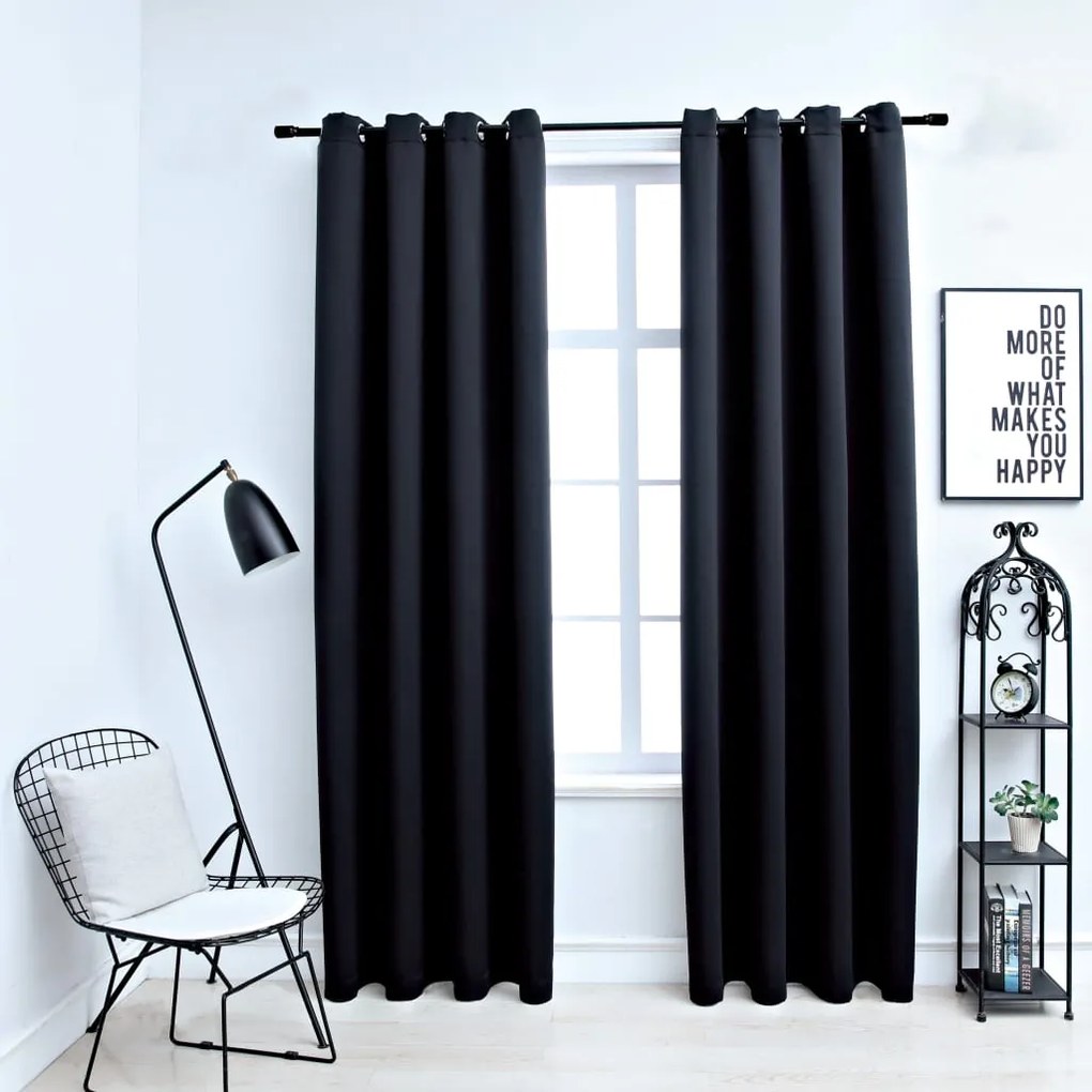 Cortinas blackout com argolas em metal 2 pcs 140x225 cm preto