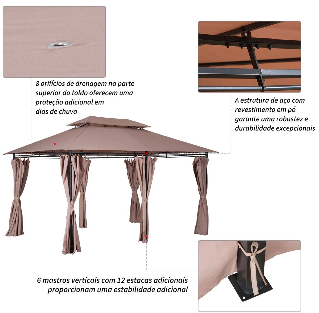 Pérgola de Jardim 3x4 m Pérgola de Exterior com Paredes Laterais Teto