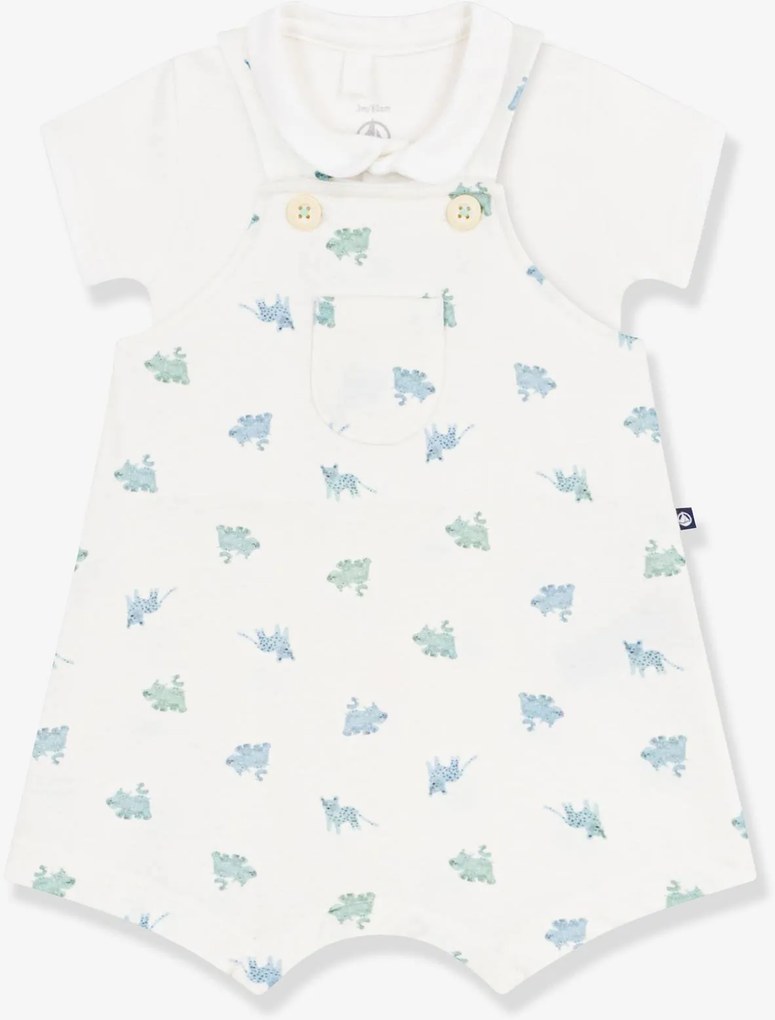 Conjunto jardineiras e body para bebé branco