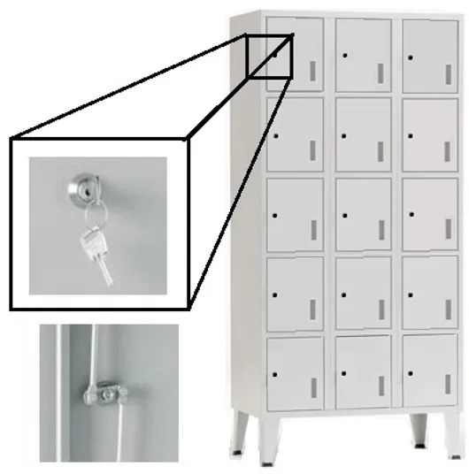 Cacifos Metálicos Triplo Cinza 15 Cacifos 1900x900x500mm Chave