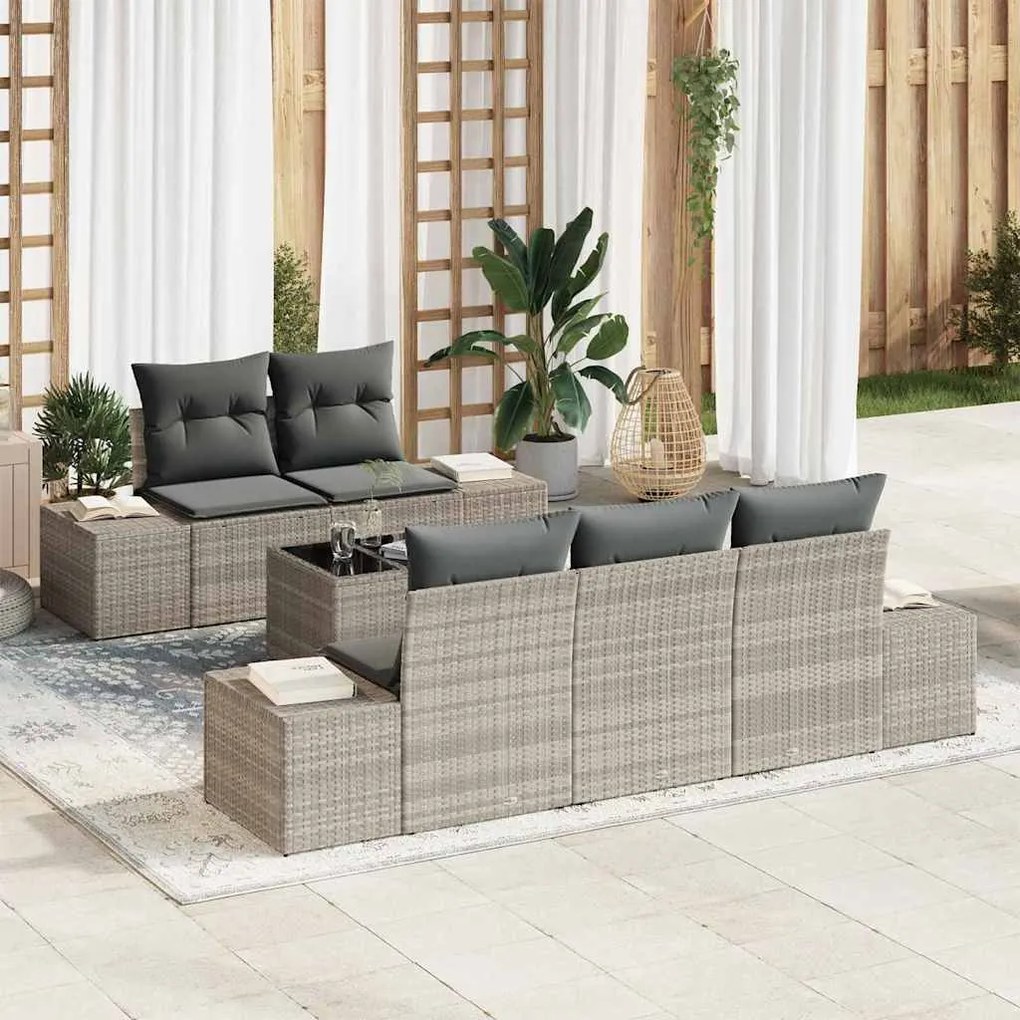 vidaXL Conjunto de Sofá de Jardim 6 pcs Cinzento-claro vime PE