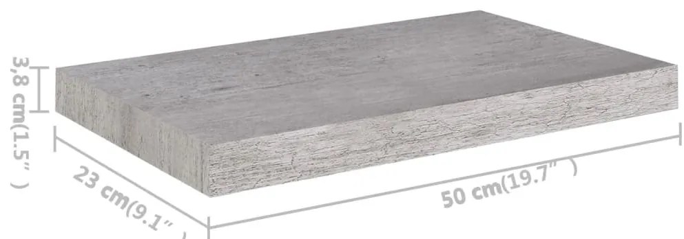 Prateleira de parede suspensa 50x23x3,8 cm MDF cinzento cimento