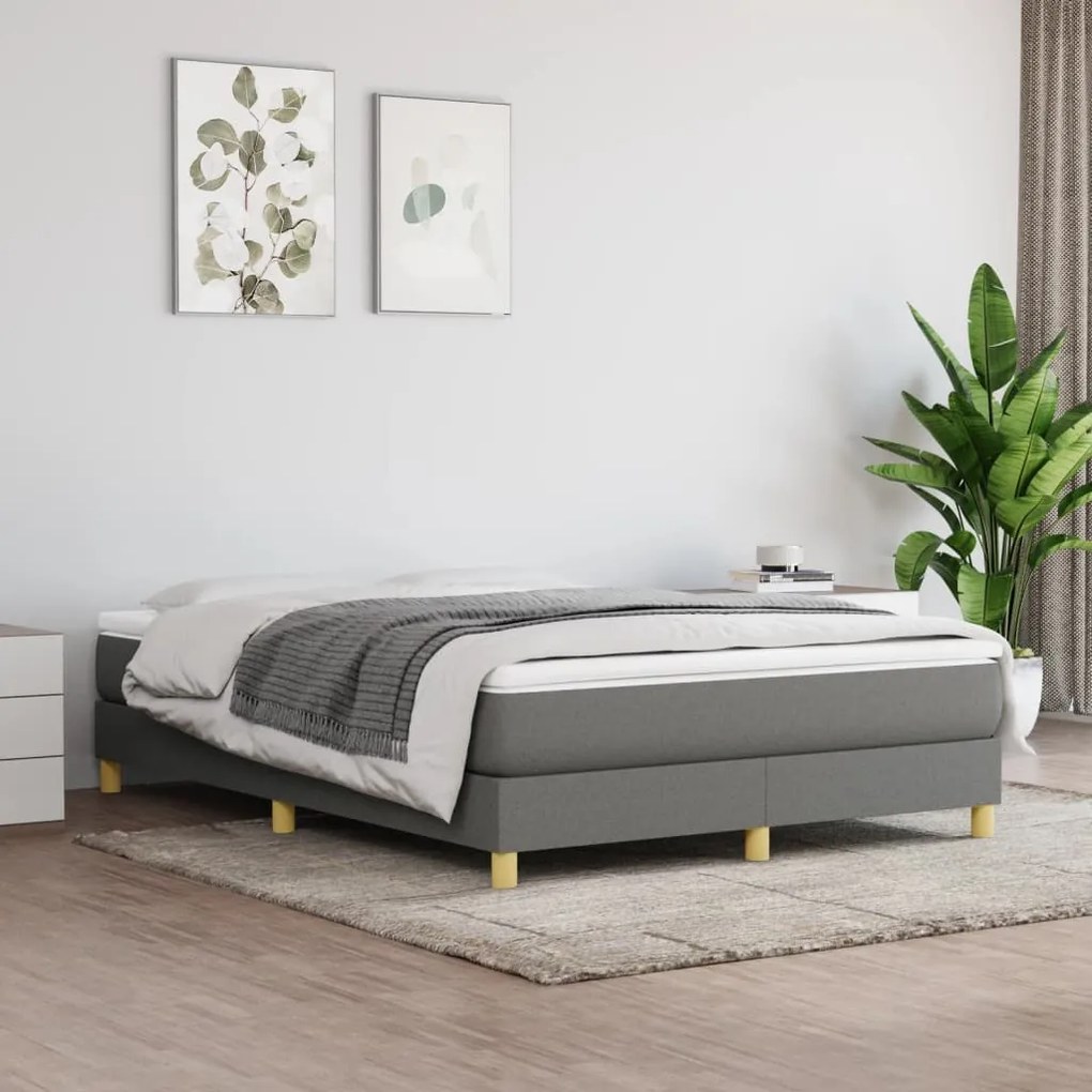 vidaXL Estrutura de cama com molas 140x190 cm tecido cinzento-escuro