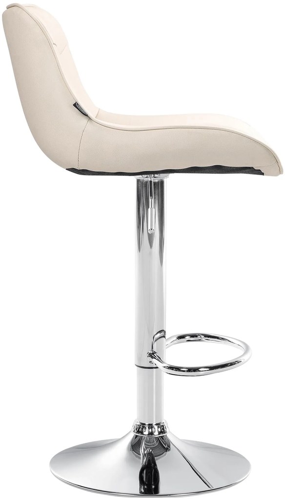 Banco alto em couro sintético com estrutura prateada 85-106 x 49 x 51 cm cor creme