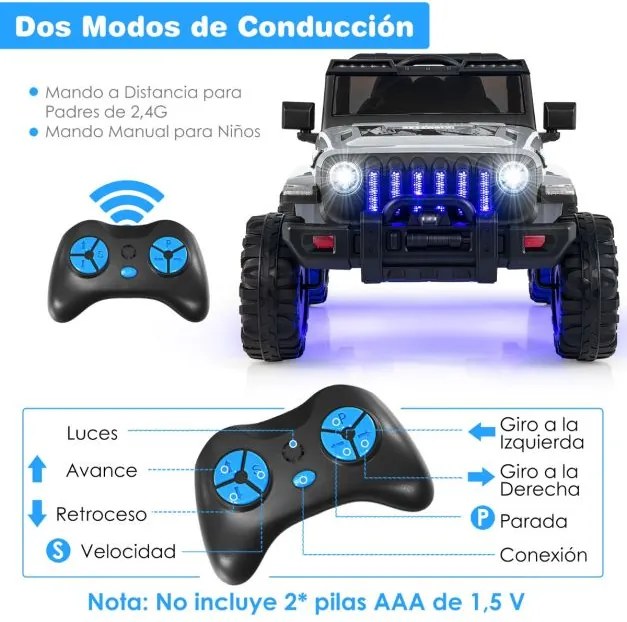 Carro elétrico para crianças 12V com velocidade ajustável com controlo remoto cinzento