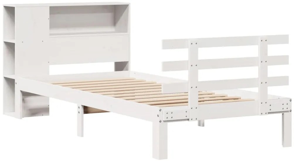 Cama com estante sem colchão 100x200 cm pinho maciço branco