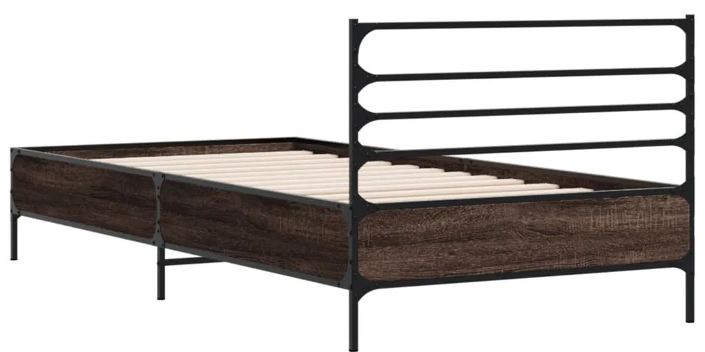 Estrutura de cama derivados de madeira/metal carvalho castanho