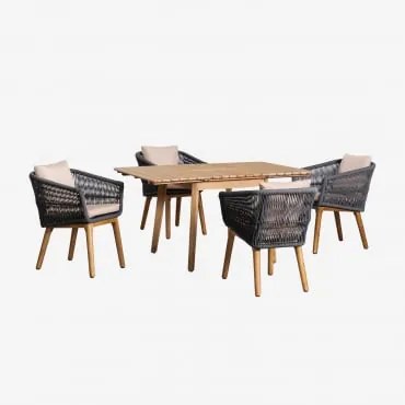 Conjunto De Mesa Extensível De Madeira (90-150x90 Cm) Naele E 4 Cadeiras De Jardim Barker Cinza Antracite - Sklum