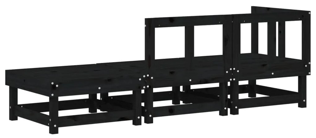 3 pcs conjunto lounge de jardim madeira de pinho maciça preto