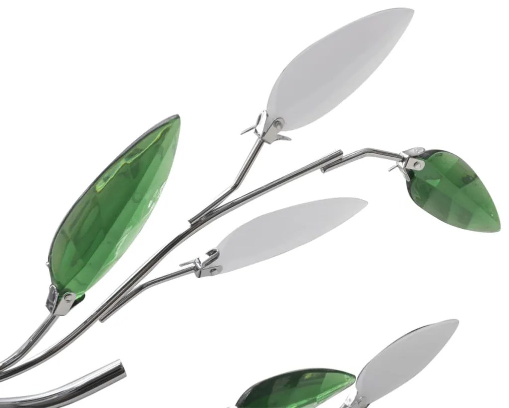 Lâmpada teto com folhas de acrílico e cristal, verde e branco 5 x E14