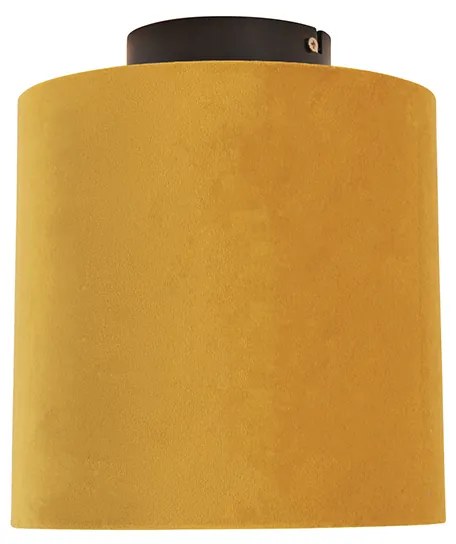 Candeeiro de teto com abajur de veludo ocre com dourado 20 cm - Combi preto Country / Rústico
