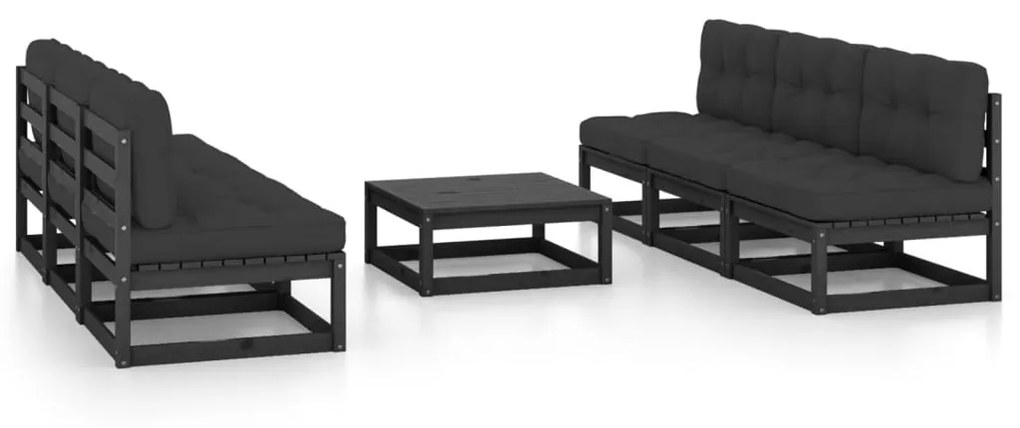 vidaXL 7 pcs conjunto lounge de jardim c/ almofadões pinho maciço