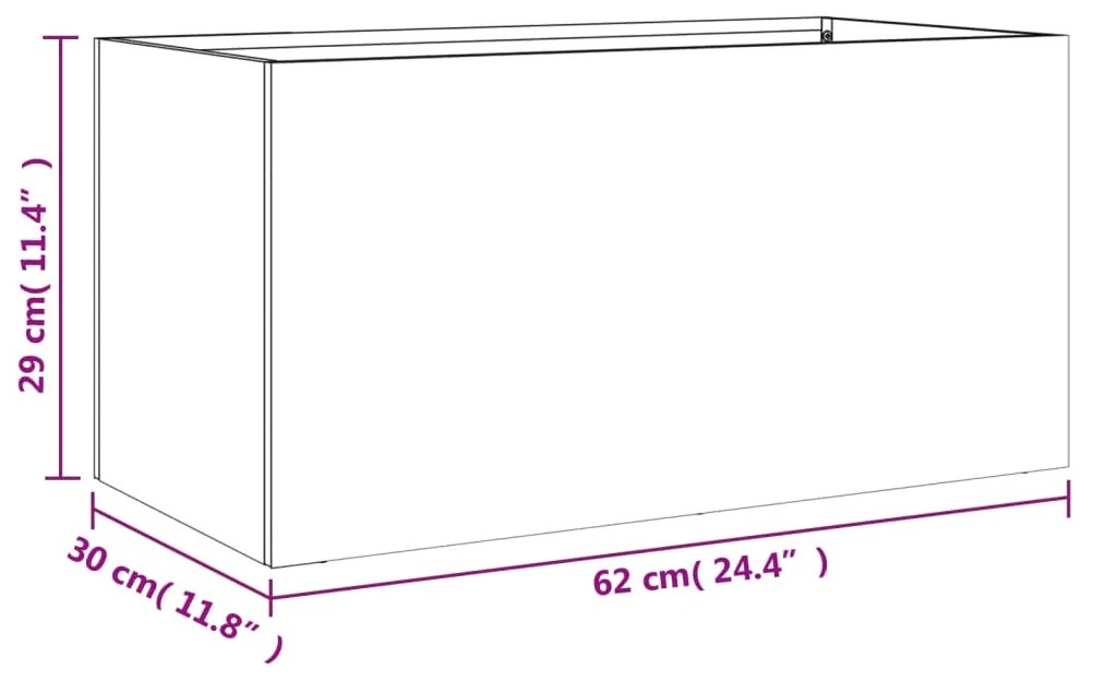 Vaso/floreira 62x30x29 cm aço galvanizado prateado