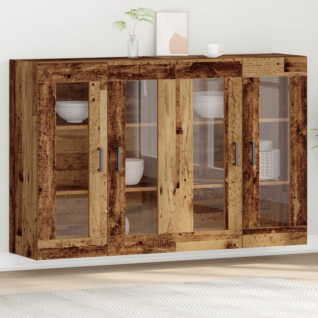 vidaXL Armários Montados na Parede 2 pcs Madeira Velha 69,5x34x90 cm Madeira de Engenharia