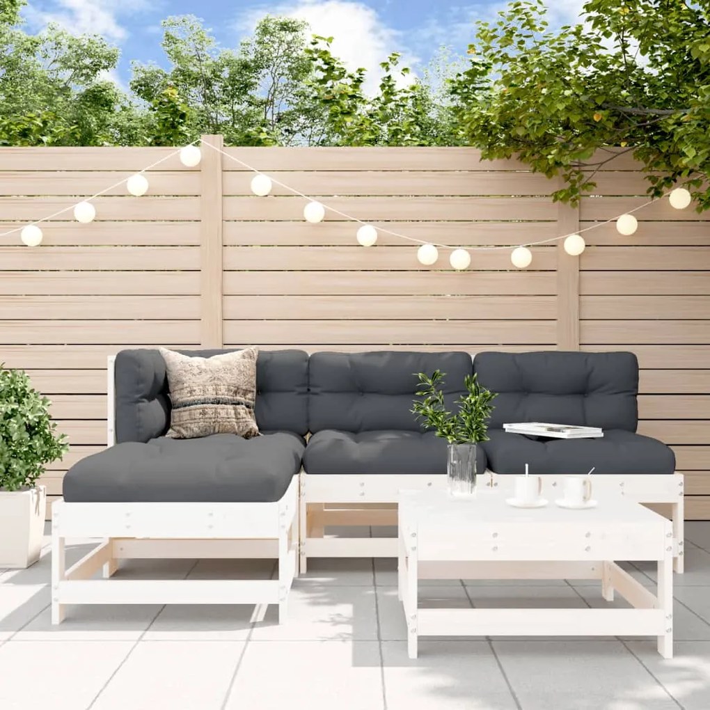 5 pcs conjunto lounge de jardim madeira de pinho maciça branco