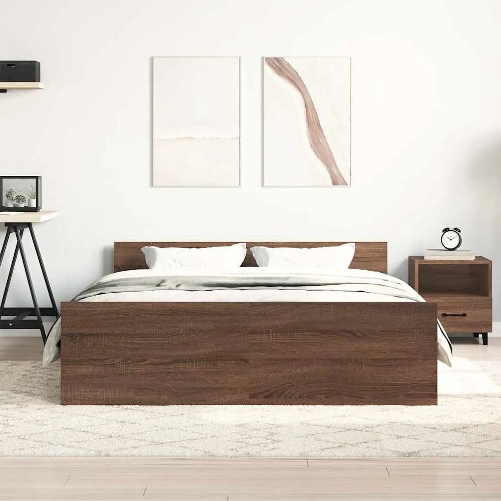 Estrutura cama+cabeceira/apoio pés 140x200 cm carvalho castanho