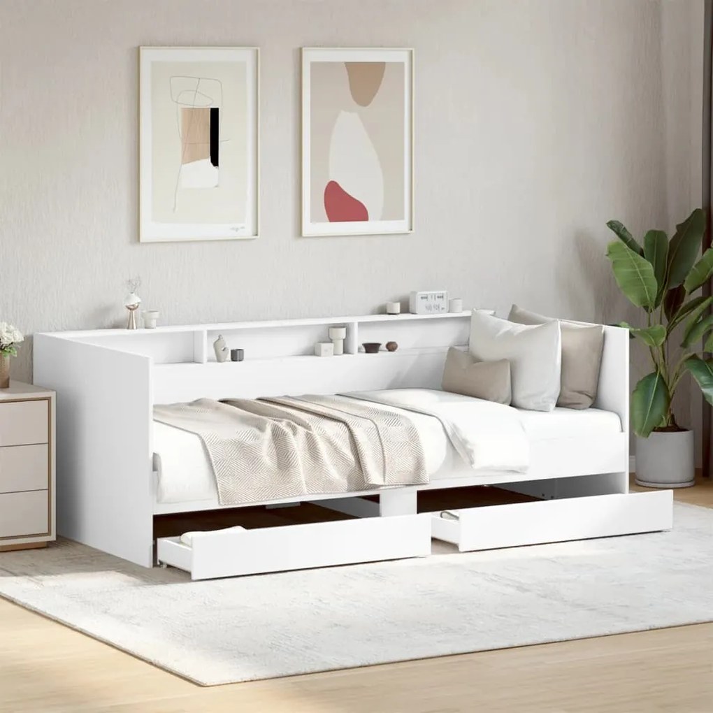 Sofá-cama com gavetas sem colchão 90x190 cm branco