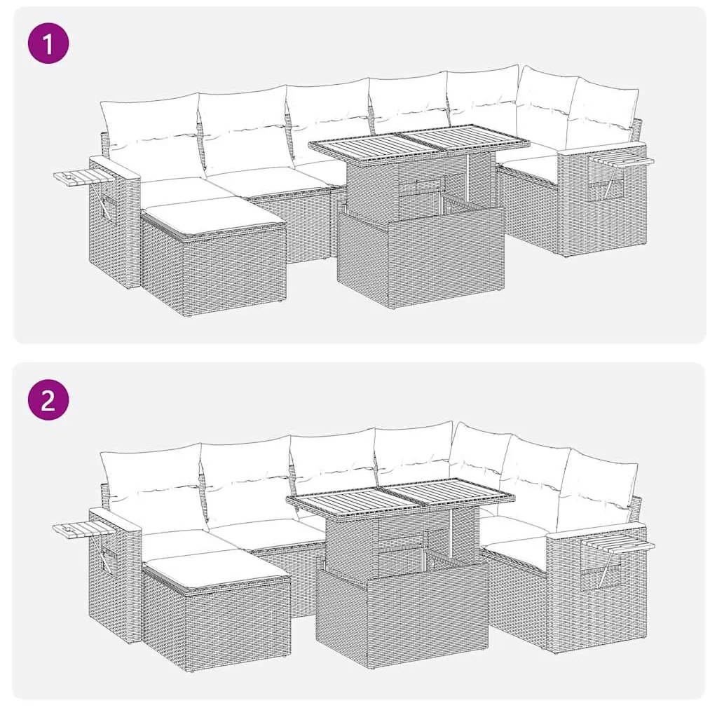 8 pcs conjunto sofás jardim com almofadões vime PE/acácia bege