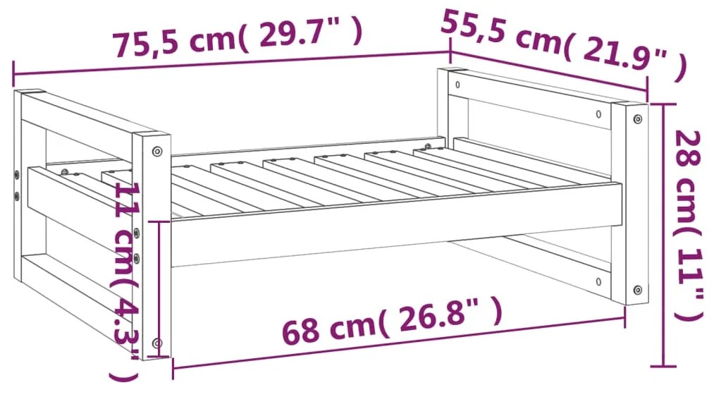 Cama para cães 75,5x55,5x28 cm madeira de pinho maciça