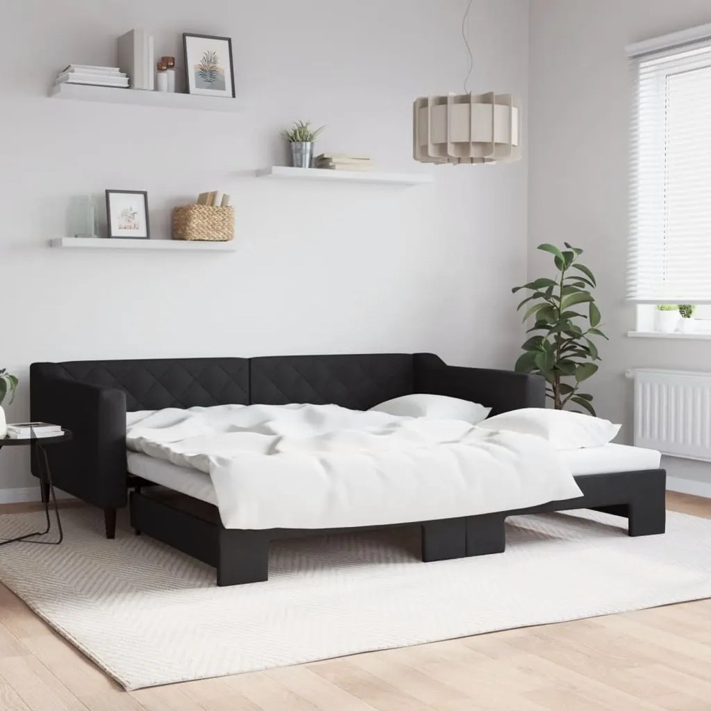 vidaXL Sofá-cama com gavetão 100x200 cm tecido preto
