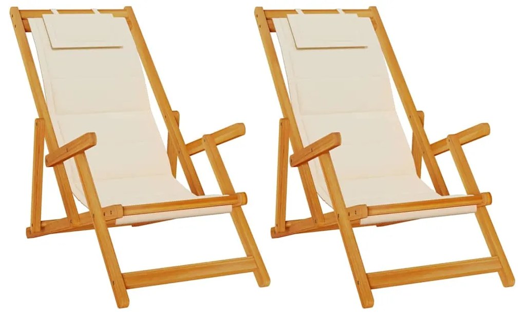 Cadeiras de Praia Dobráveis vidaXL 2 pcs Creme Madeira Sólida de Acáci