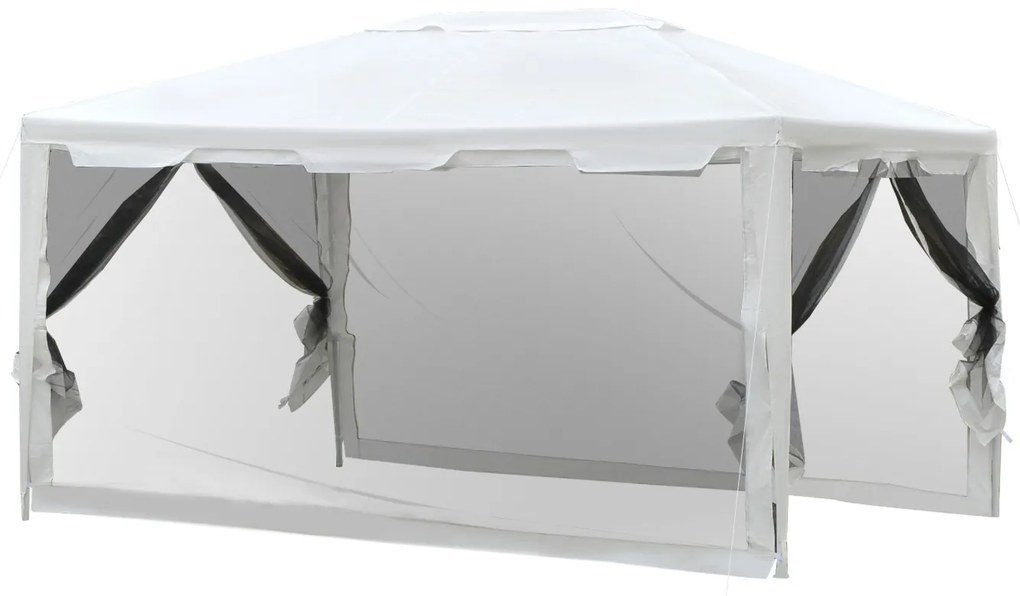 Tenda Pérgola de jardim 4x3 m com redes mosquiteiras laterais de telhado duplo e portas com fecho preto e branco