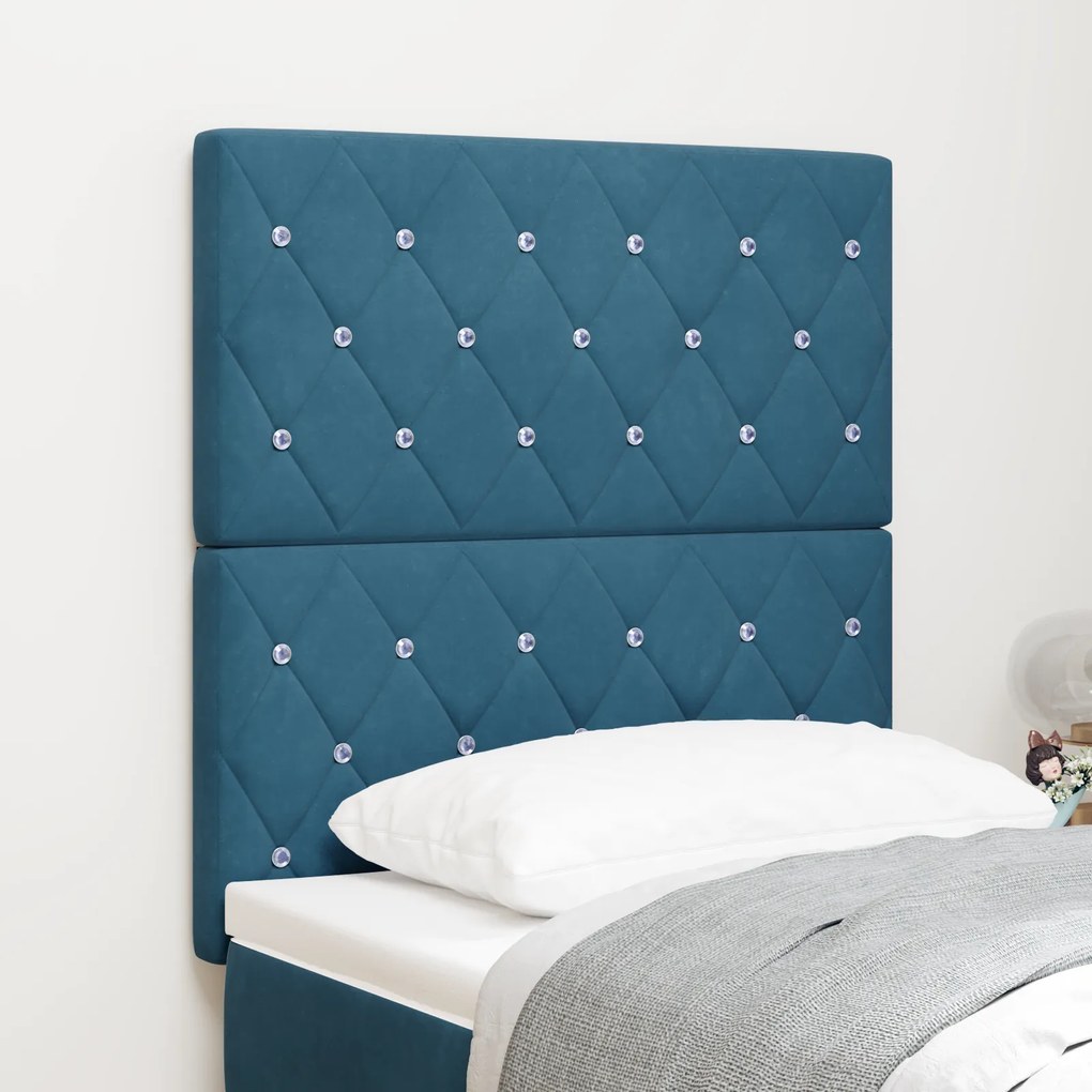Cabeceira vidaXL com Botão de Cristal Tufted Azul Escura 80 cm Veludo,
