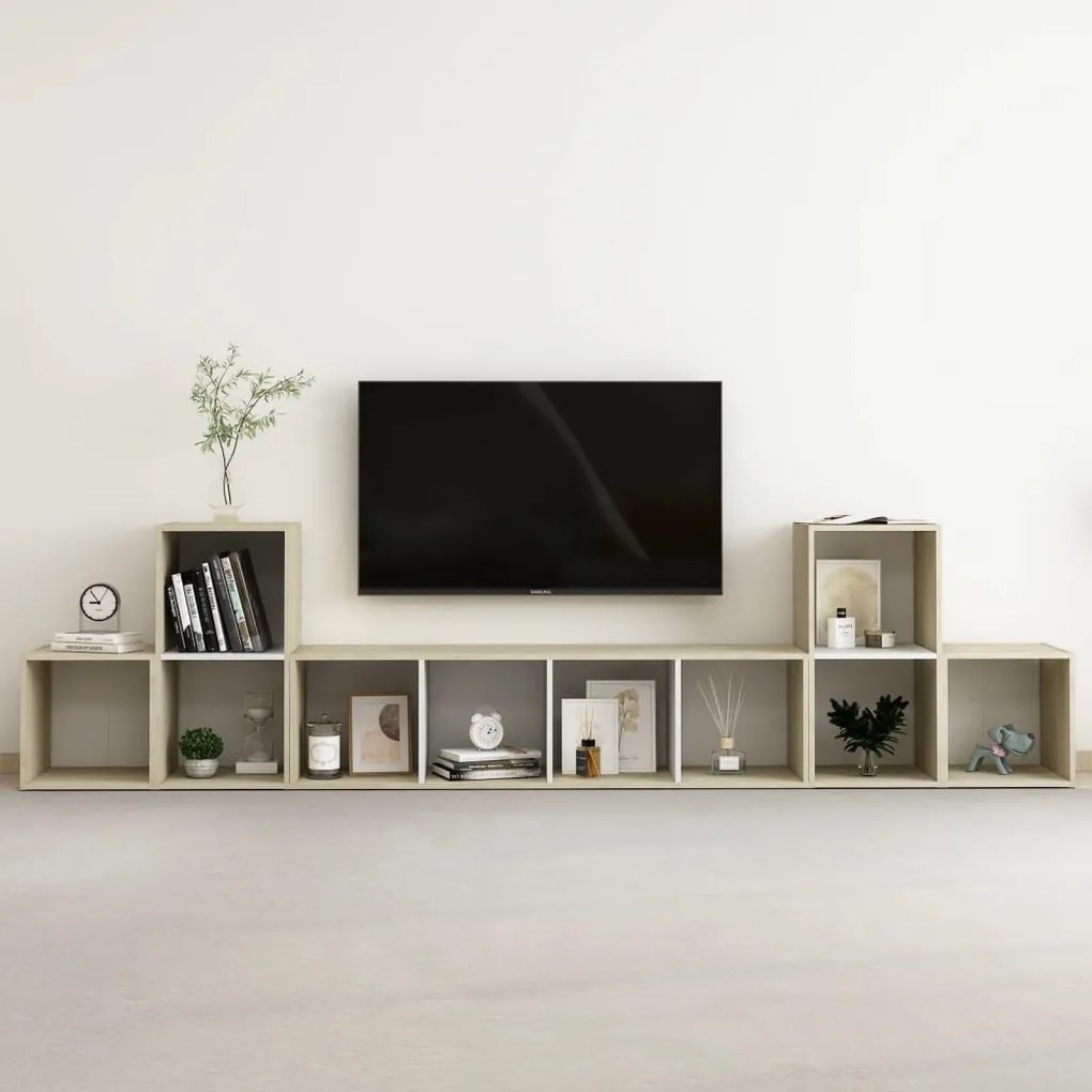 vidaXL 5 pcs conjunto móveis de TV derivados madeira branco/sonoma