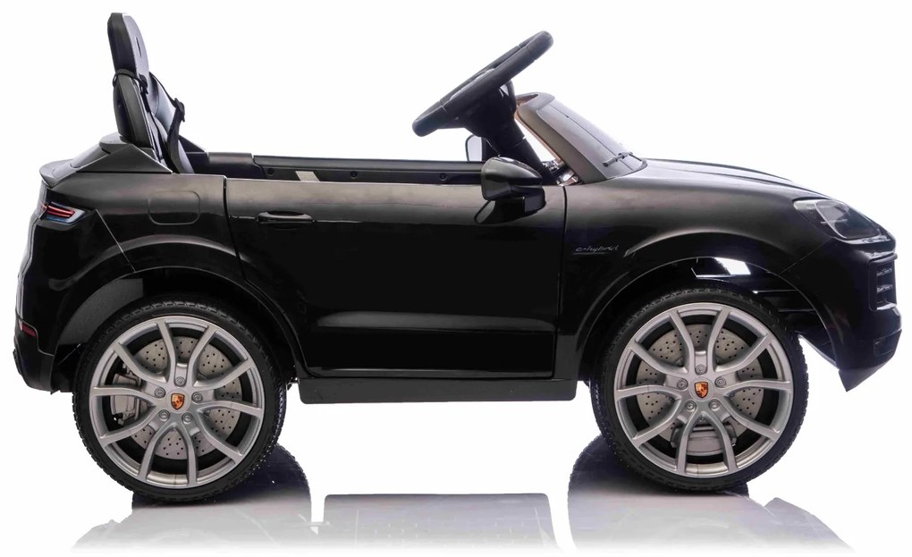 Carro elétrico para crianças Porsche Cayenne 12V com tração traseira – Licença oficial, bateria de lítio, comando remoto 2,4 GHz, leitor MP3, luzes LE
